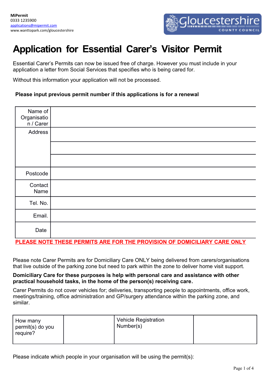Application for Essential Carer S Visitor Permit