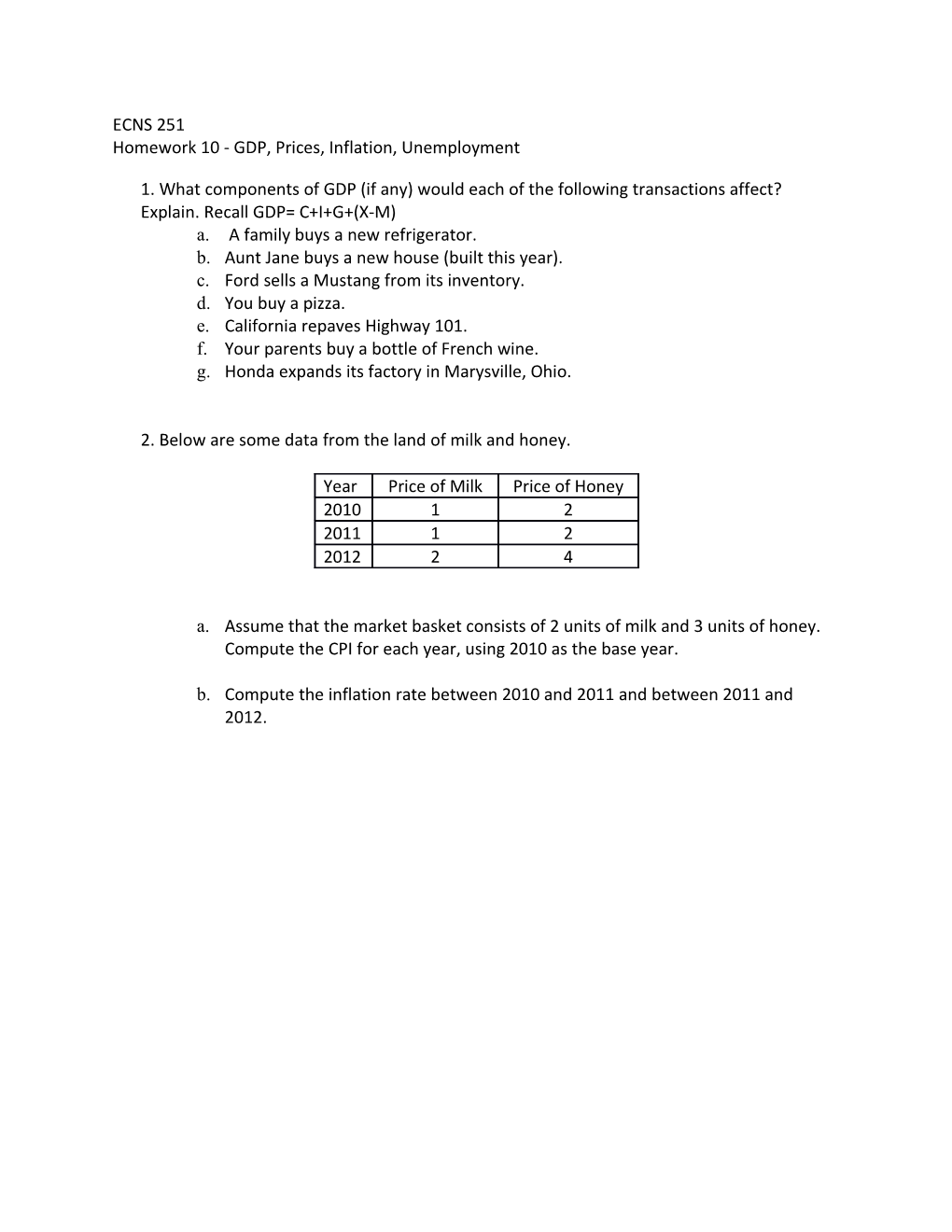 Homework 10 - GDP, Prices, Inflation, Unemployment