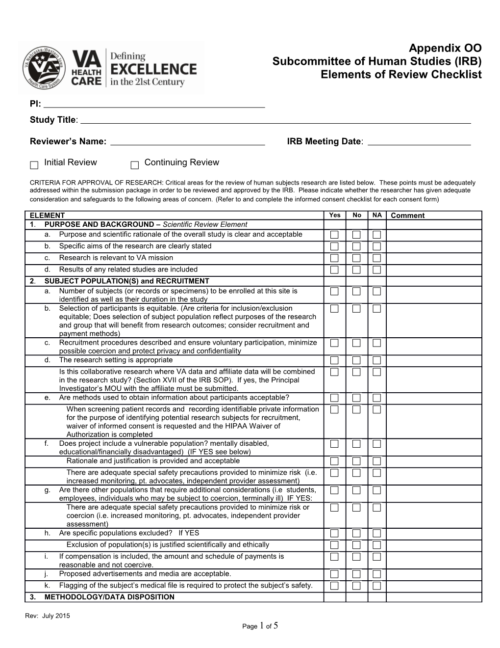 Subcommittee of Human Studies (IRB)