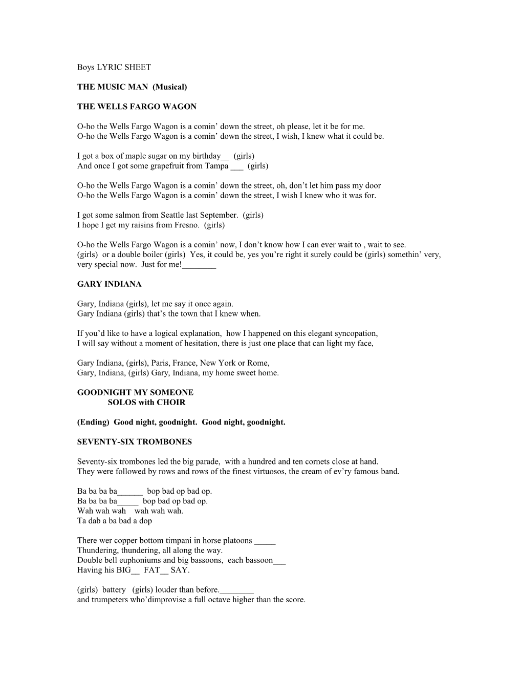 Boys LYRIC SHEET