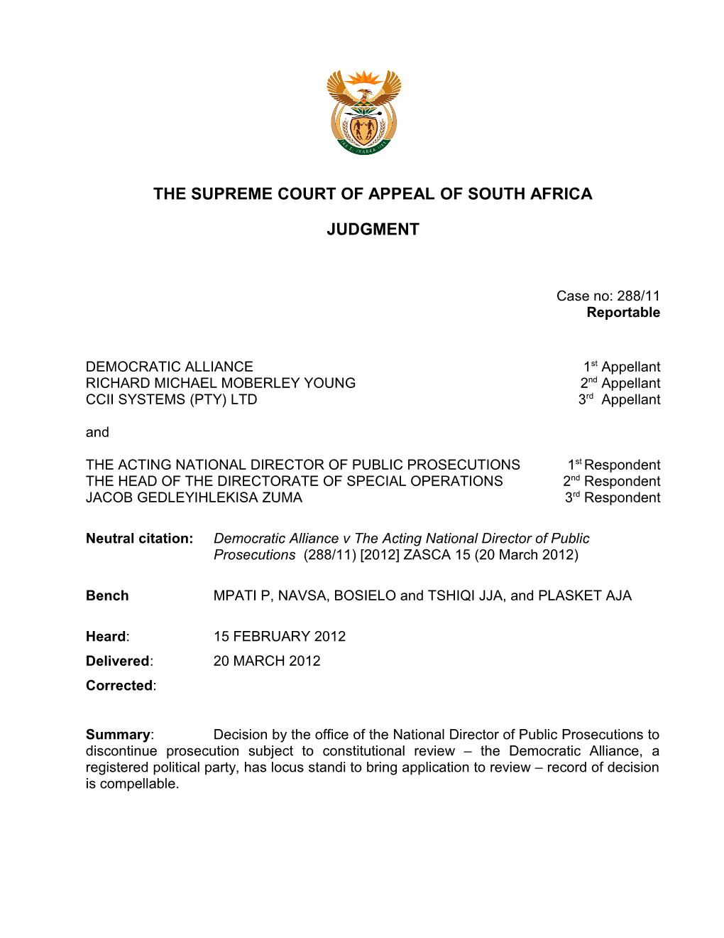 The Supreme Court of Appeal of South Africa s23