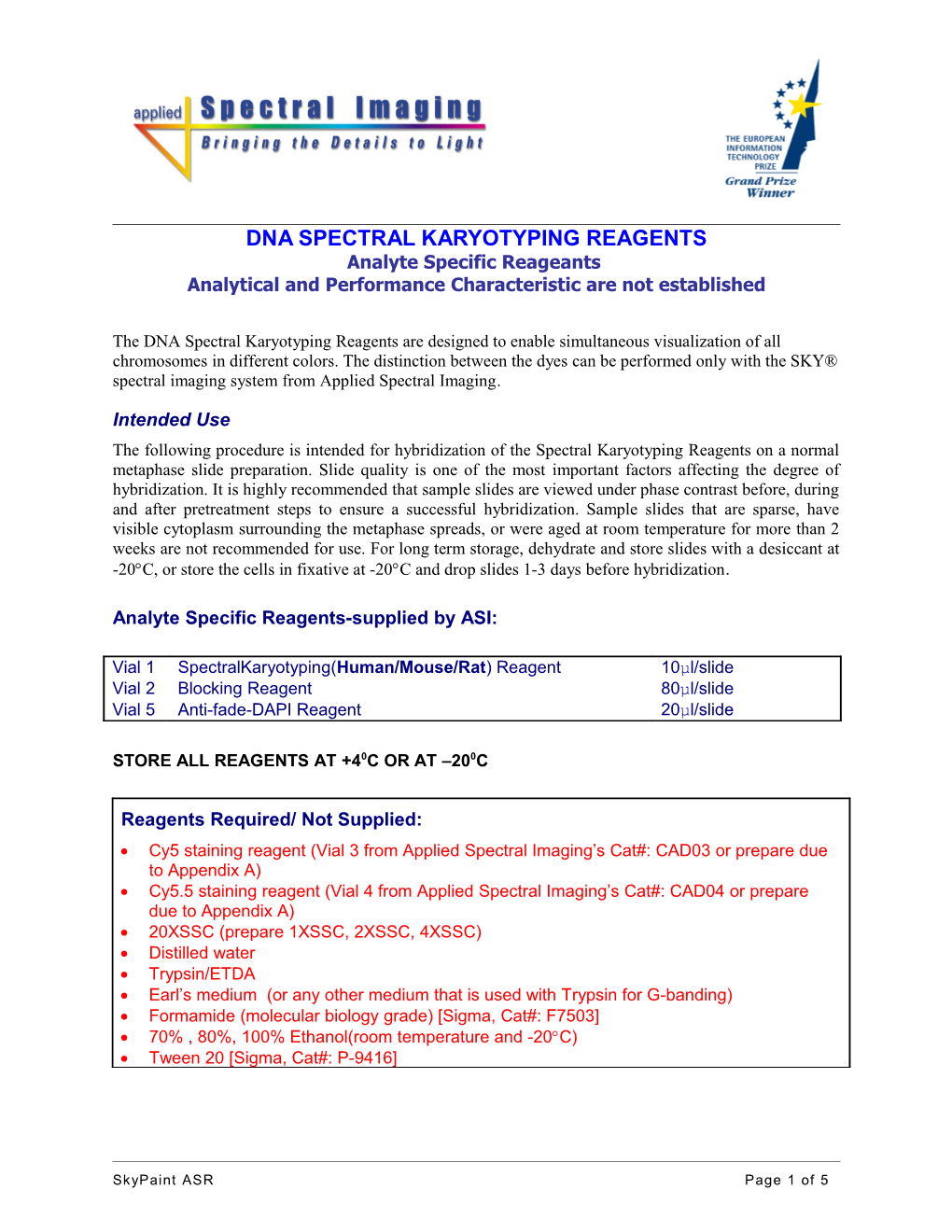 Dna Spectral Karyotyping Reagents