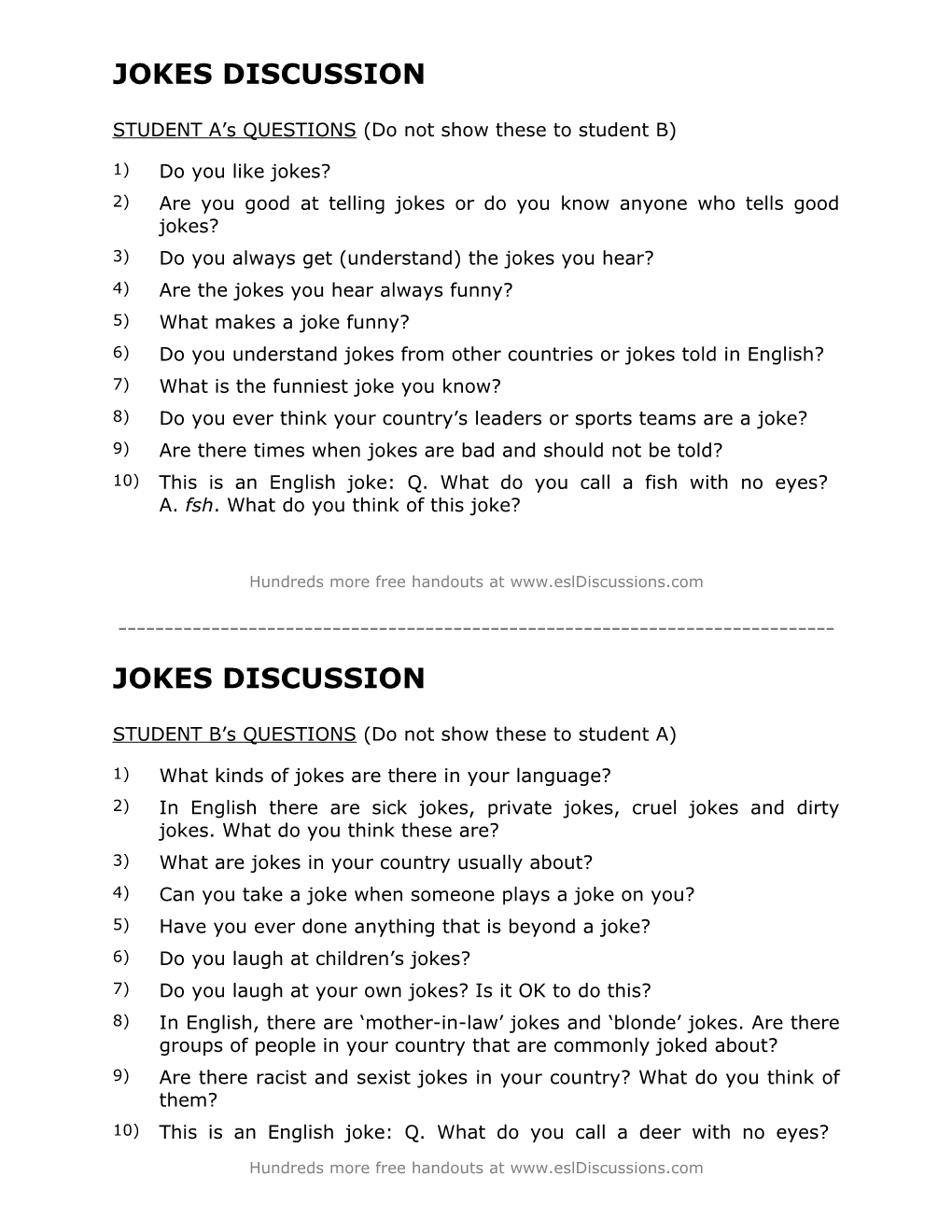 ESL Conversation Lesson on Jokes