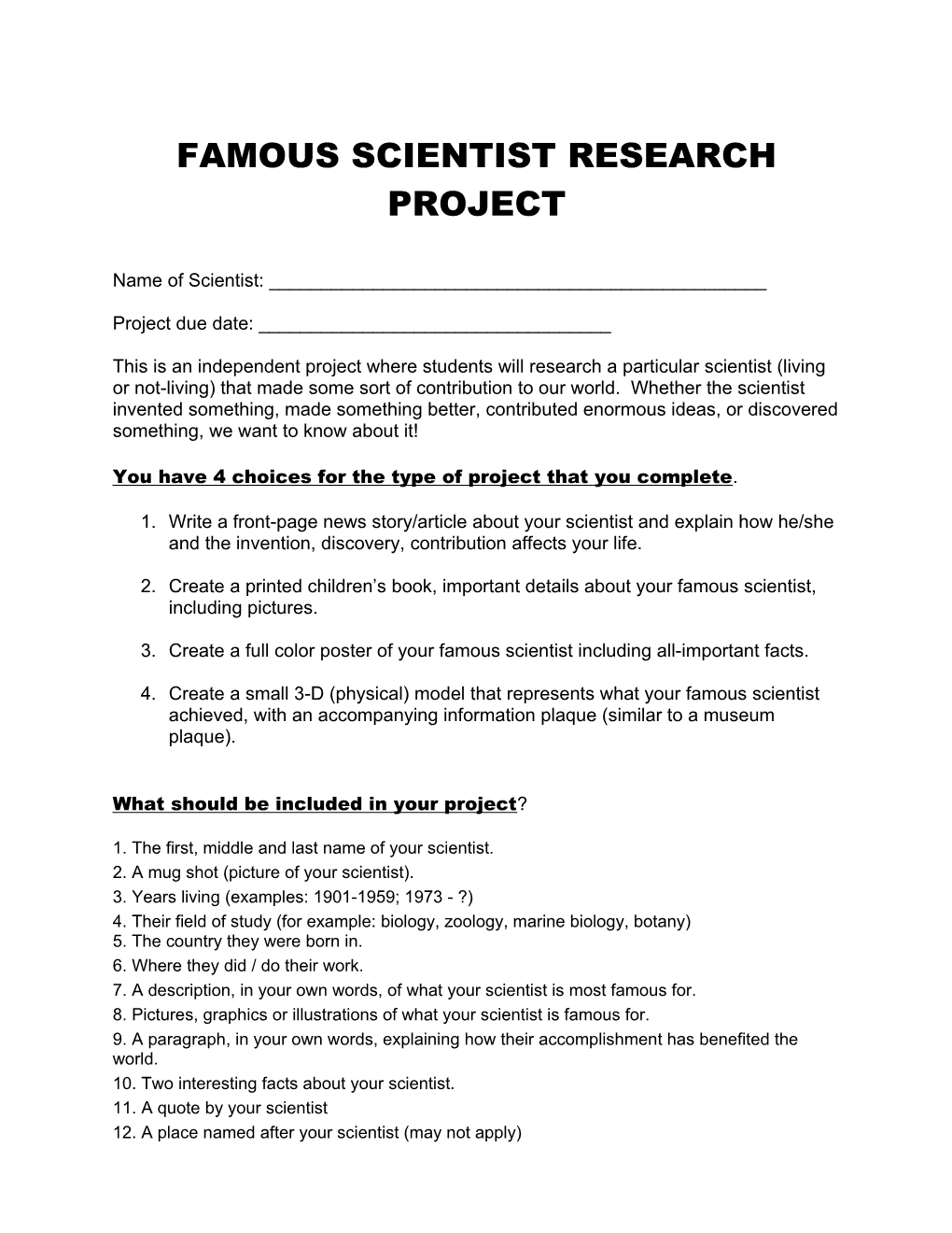 Famous Scientist Research Project