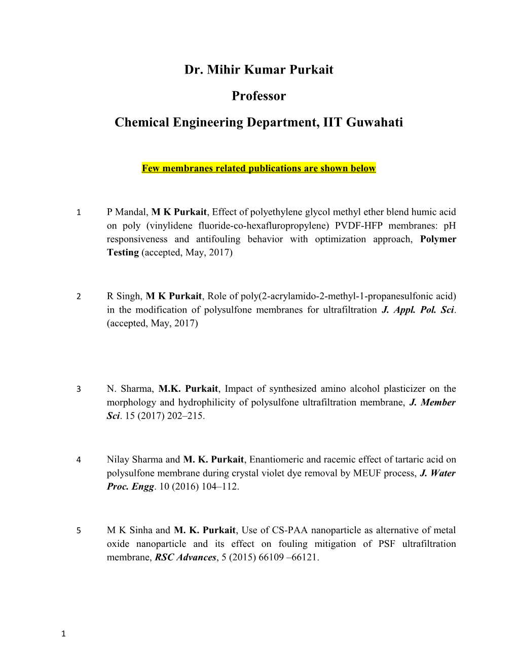 Chemical Engineering Department, IIT Guwahati
