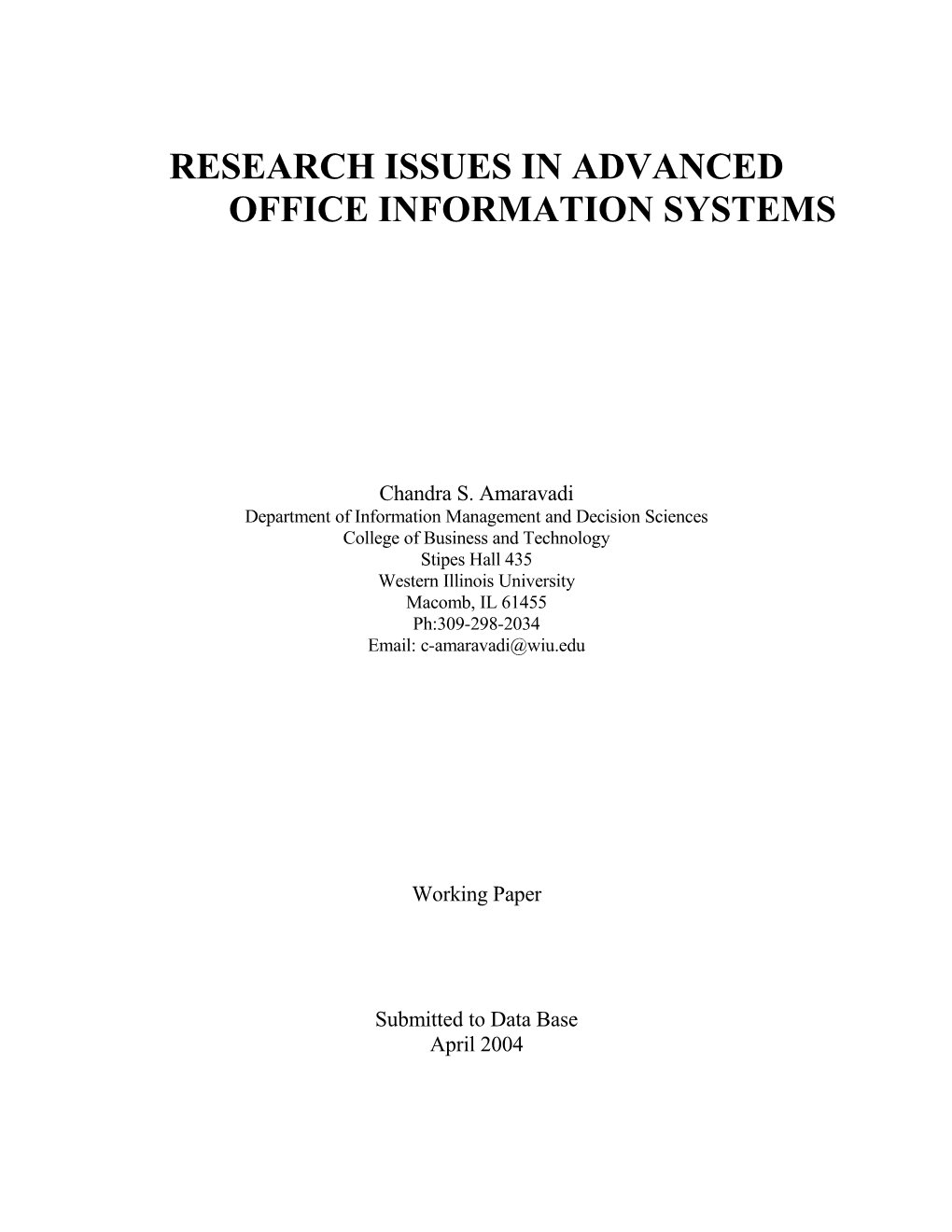 Research Issues in Advanced Office Information Systems