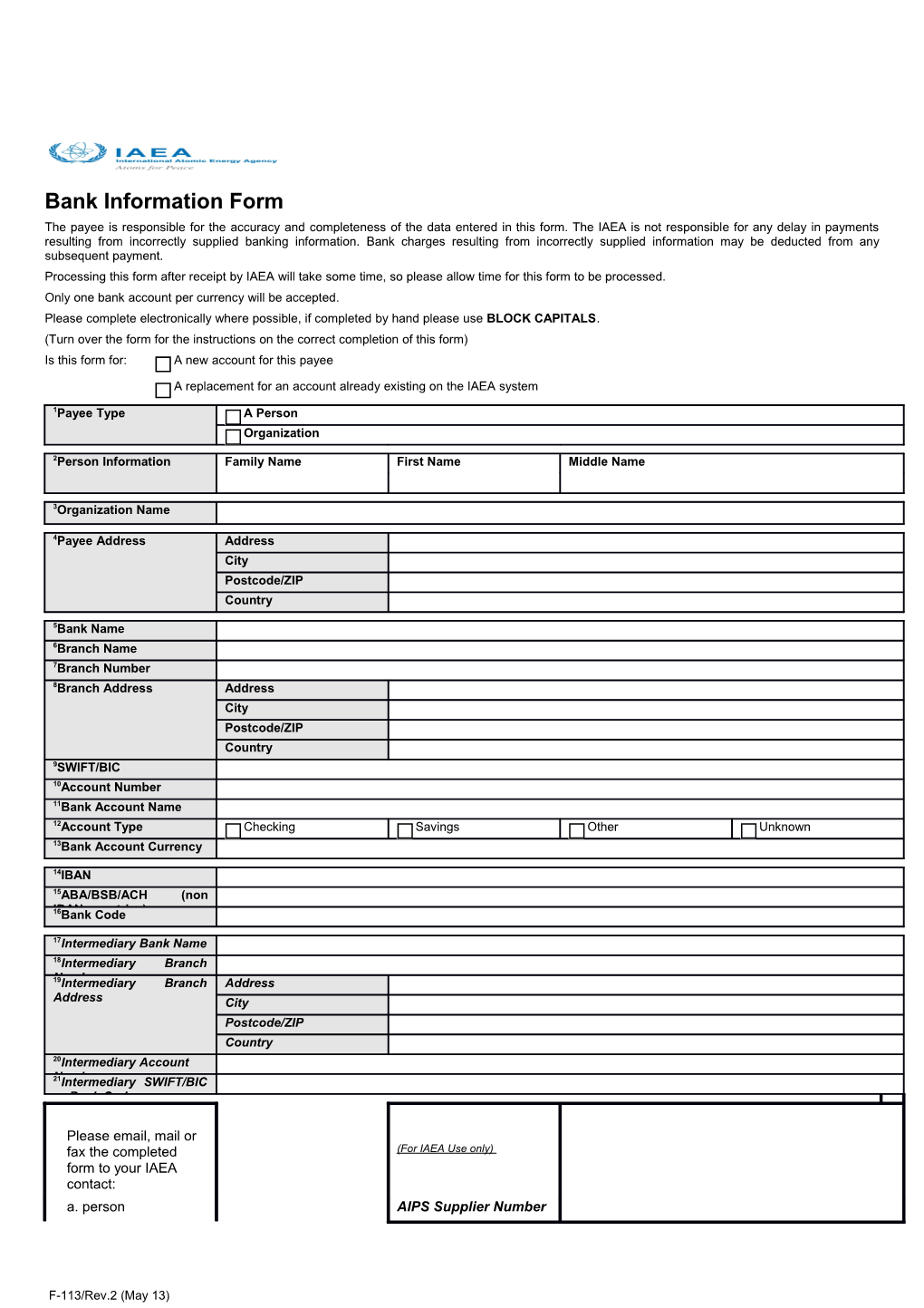 Bank Information Form