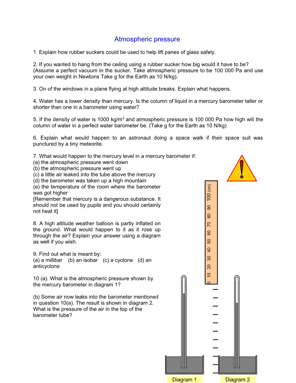 Atmospheric Pressure Problems