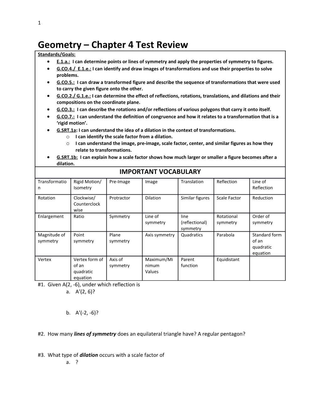 Geometry Chapter 4 Test Review