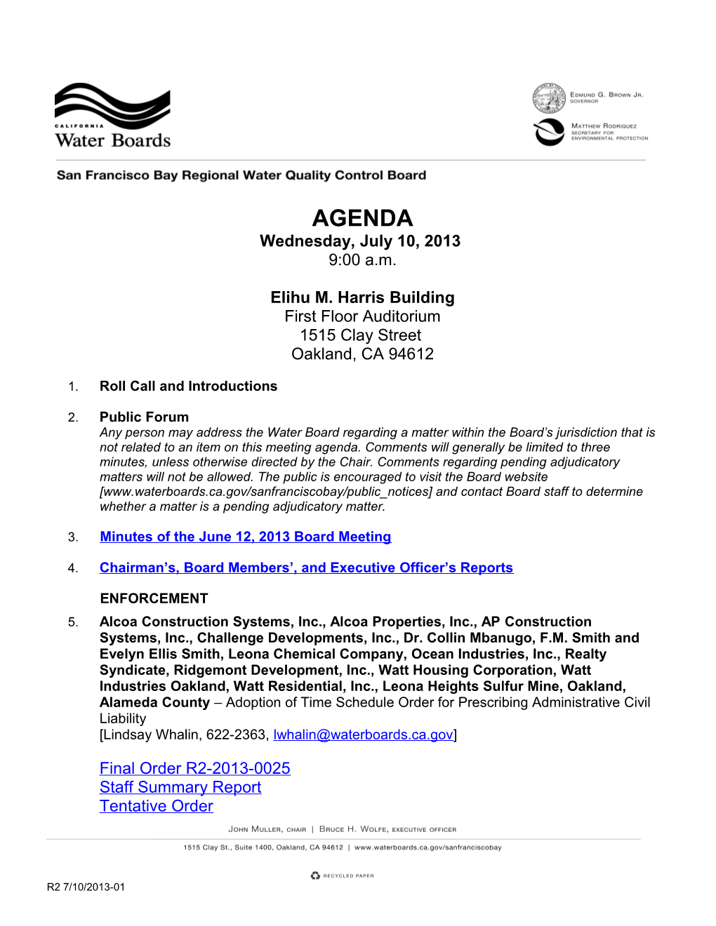 Water Board Meeting Agendapage 1