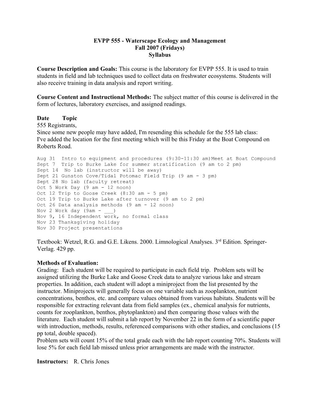 EVPP 555 - Waterscape Ecology and Management