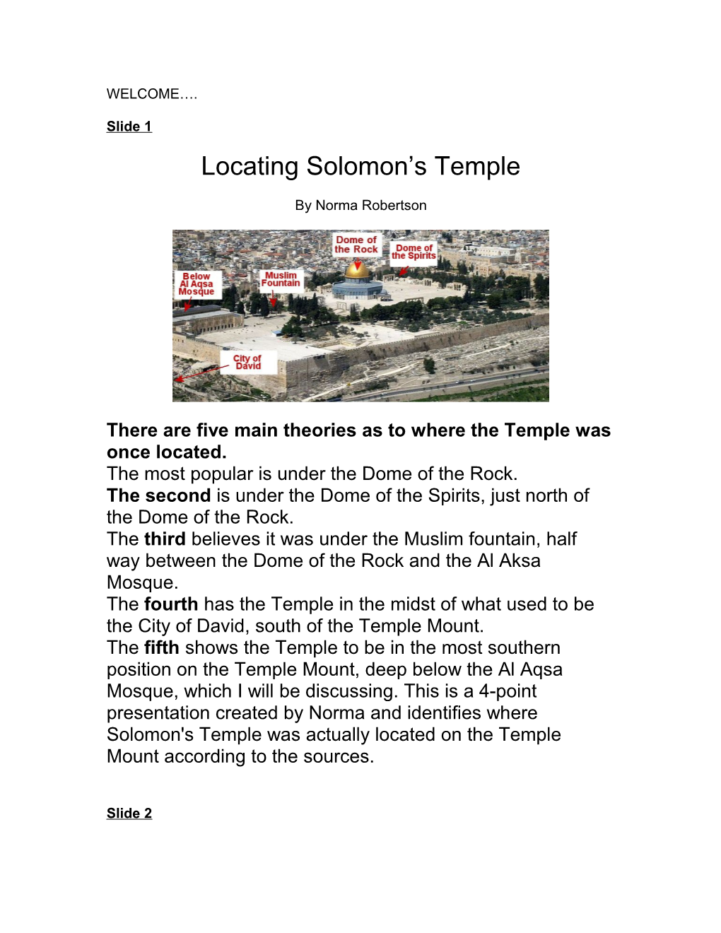 Locating Solomon's Temple -Chapter One