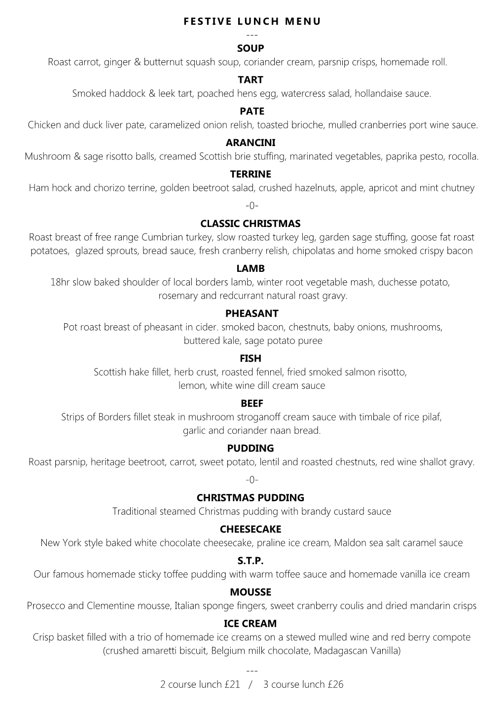 Festive Lunch Menu