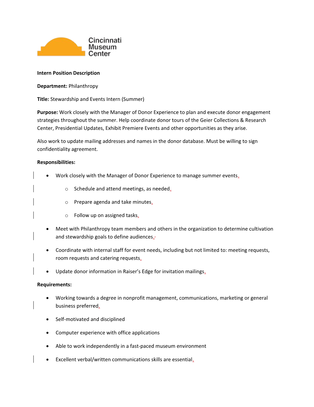 Intern Position Description