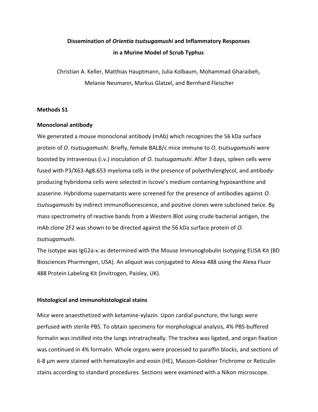 Dissemination of Orientia Tsutsugamushi and Inflammatory Responses