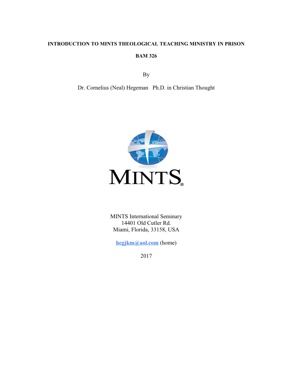 Introduction to Mints Theological Teaching Ministry in Prison