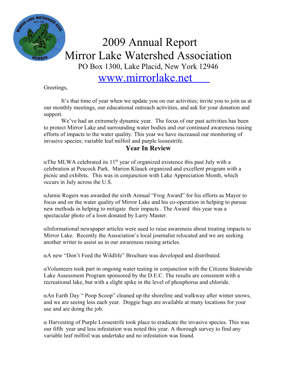 Mirror Lake Watershed Association