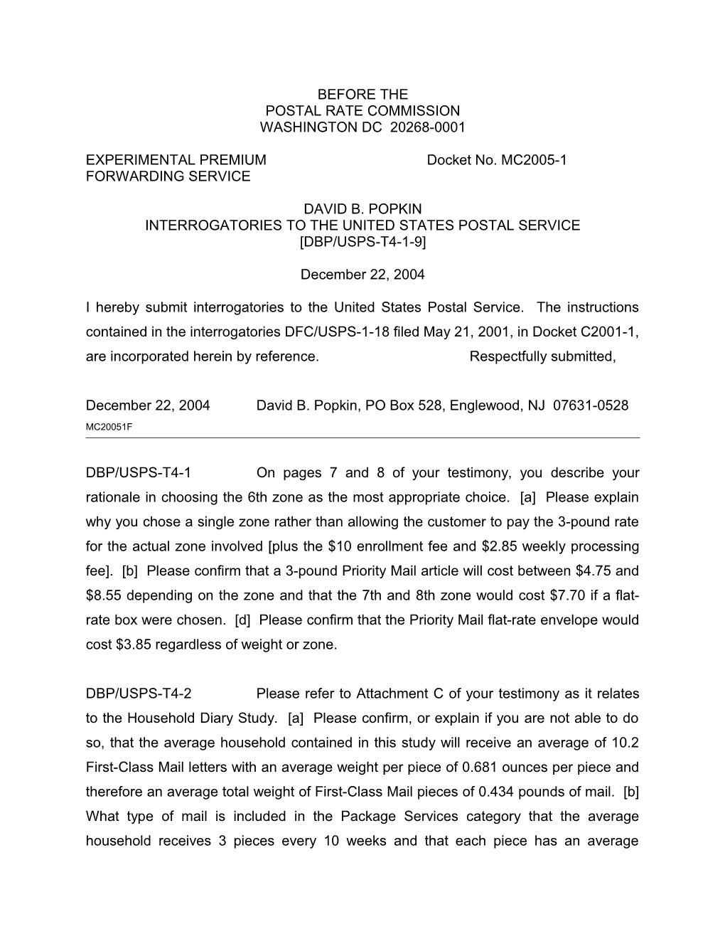 Postal Rate Commission s4