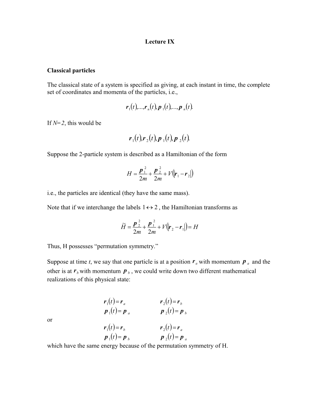 Classical Particles