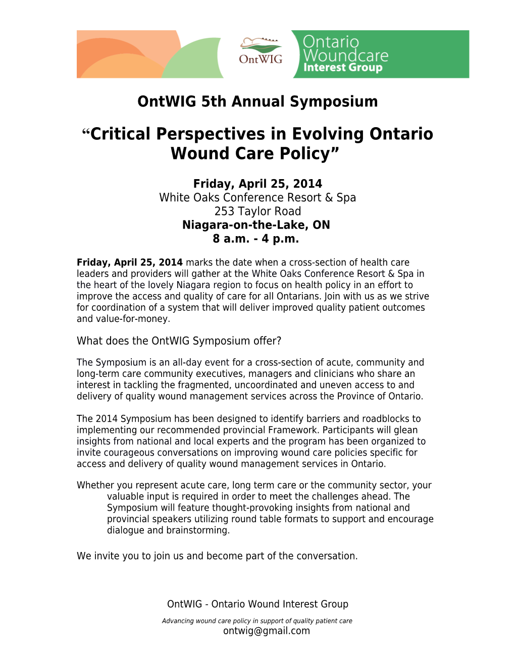 Critical Perspectives in Evolving Ontario Wound Care Policy