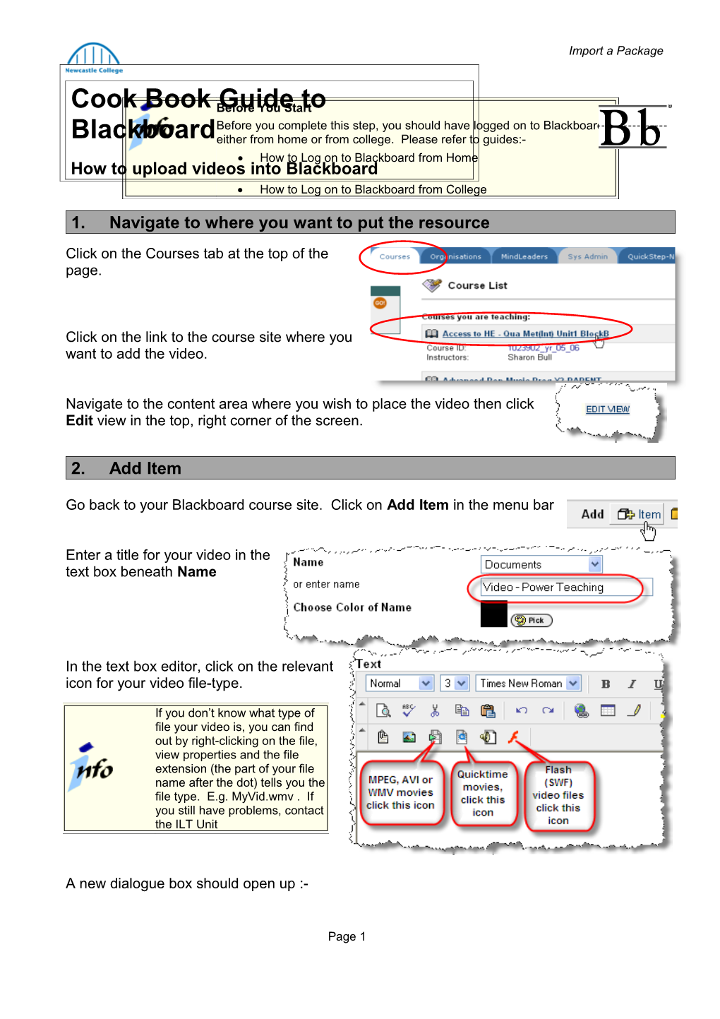 Cook Book Guide to Blackboard