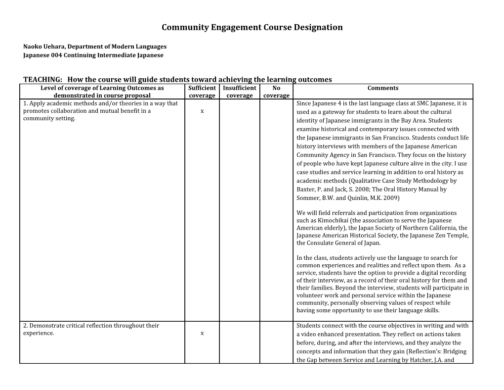 Proposal Feedback Form: Core Curriculum Common Good (CG) Course Designation