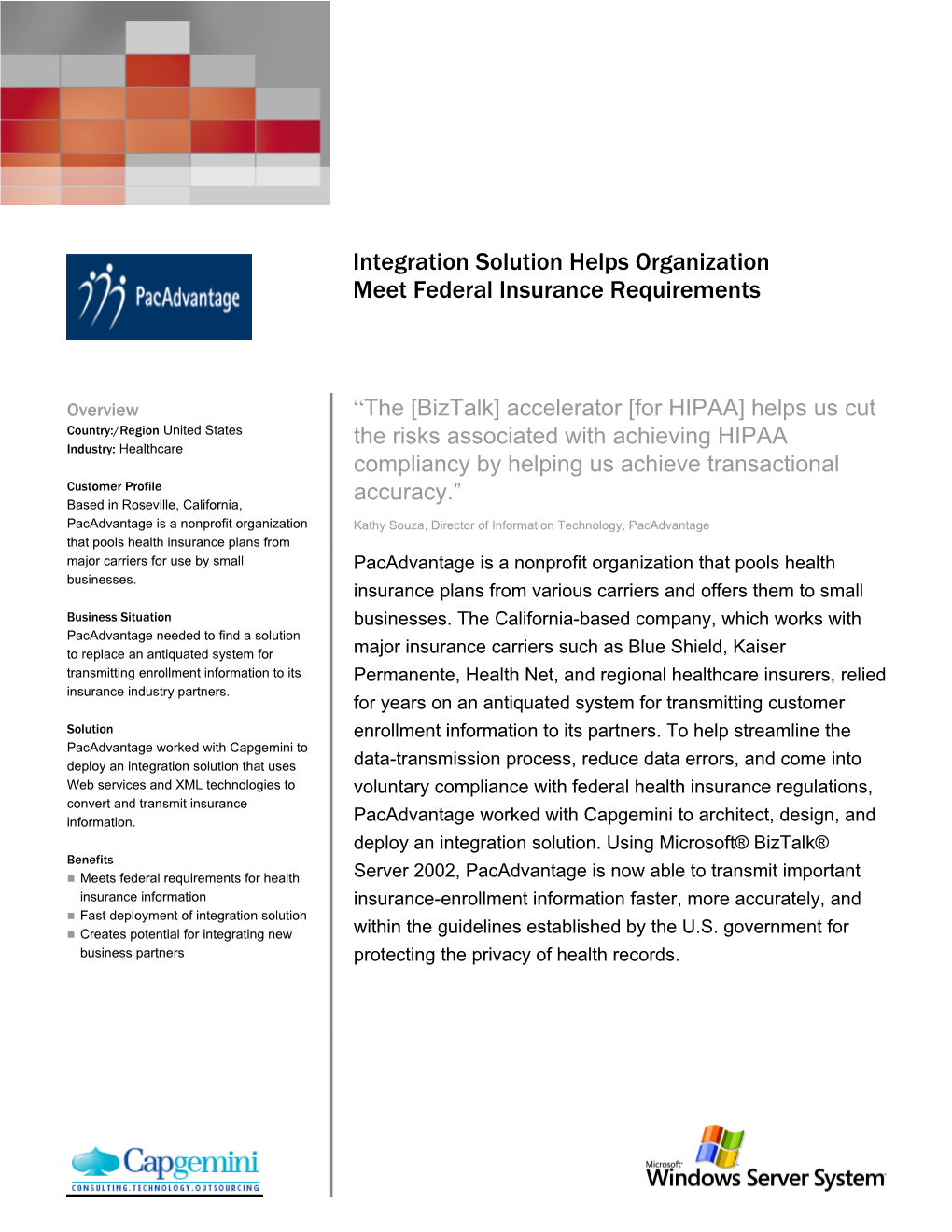 Integration Solution Helps Organization Meet Federal Insurance Requirements