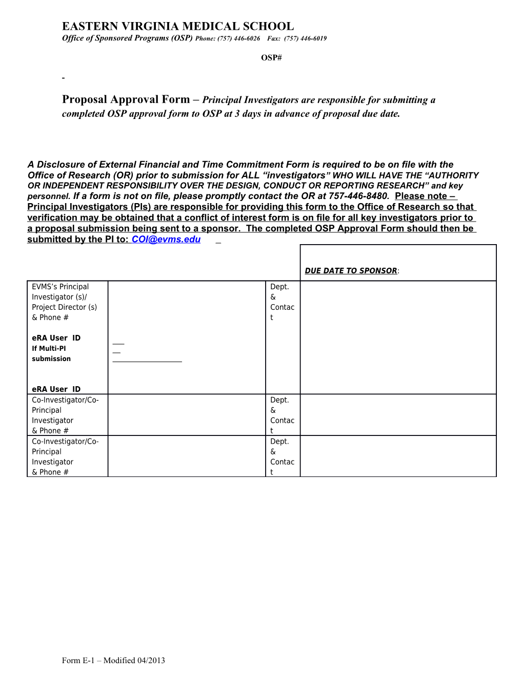 OSP Proposal Approval Form