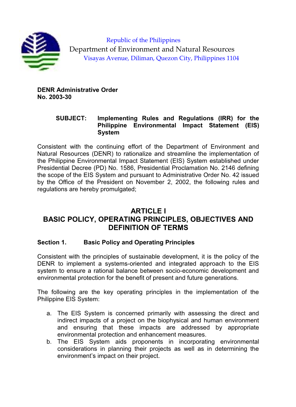 DENR Administrative Order