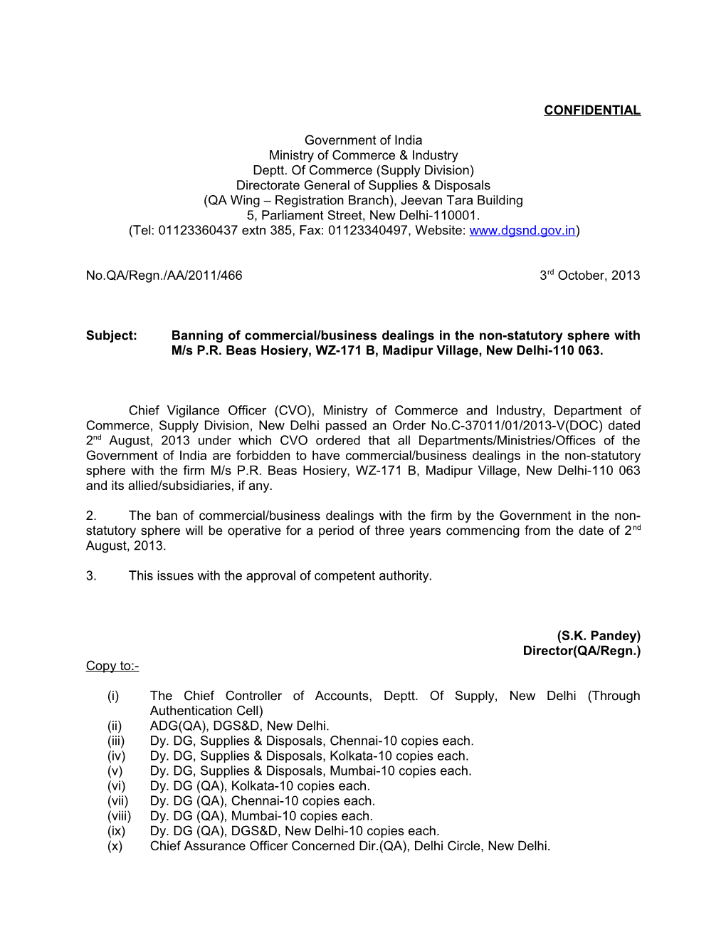 Deptt. of Commerce (Supply Division)