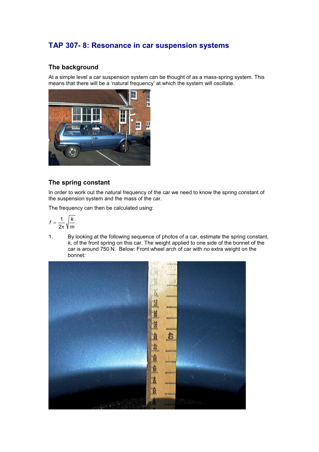 TAP 307- 8: Resonance in Car Suspension Systems