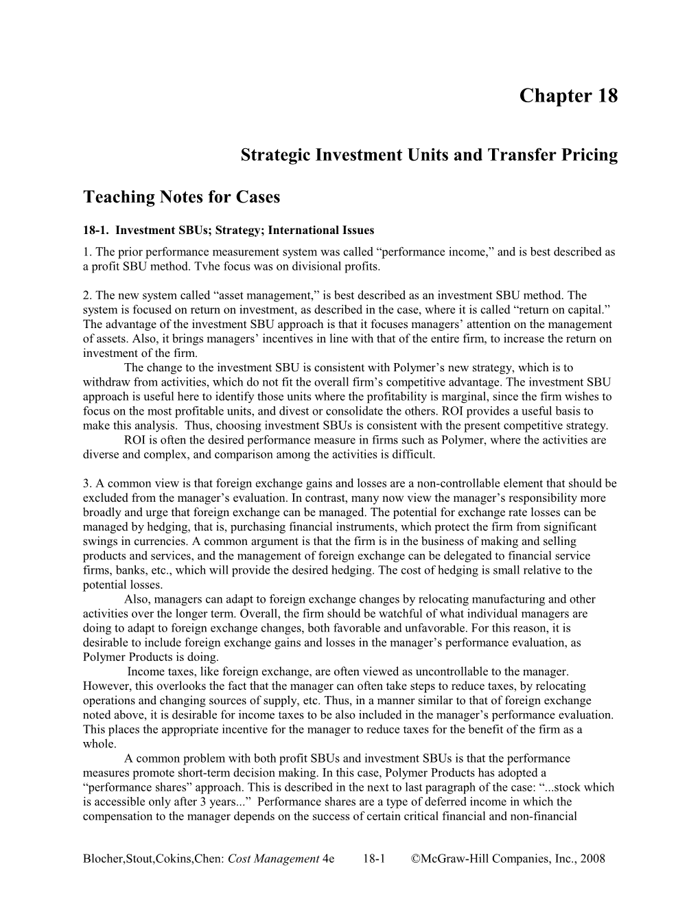 Strategic Investment Units and Transfer Pricing