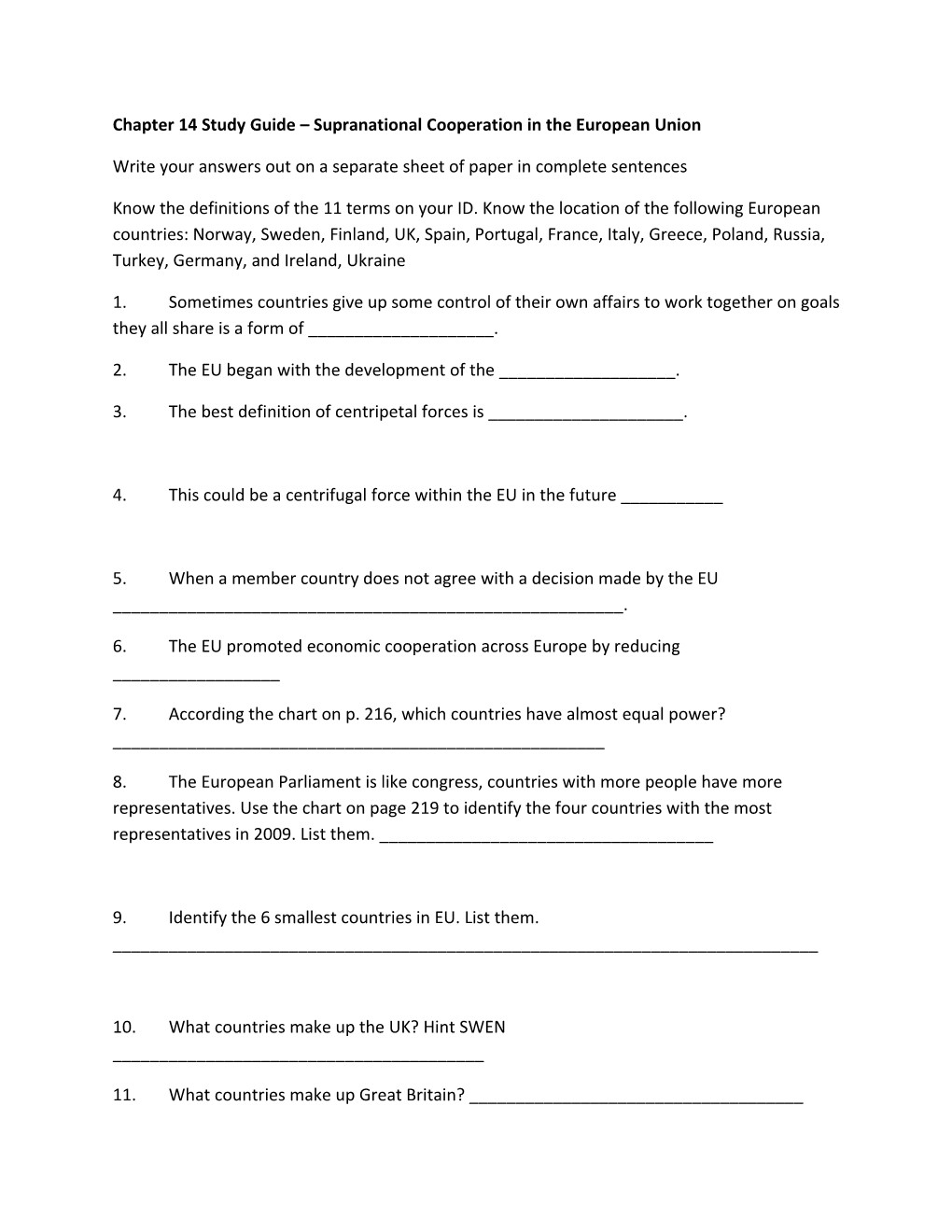 Chapter 14 Study Guide Supranational Cooperation in the European Union