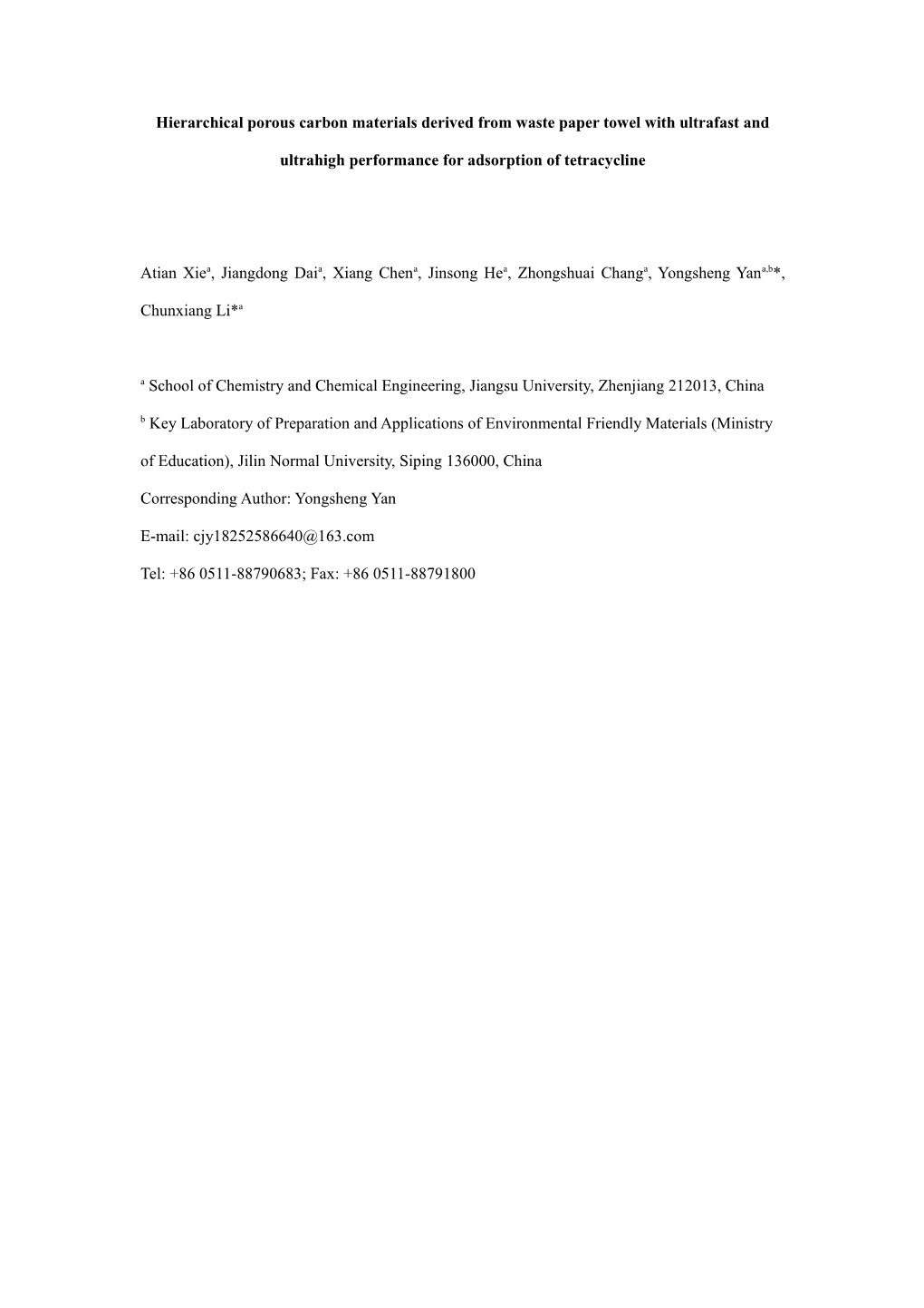 Hierarchical Porous Carbon Materials Derived from Waste Paper Towel with Ultrafast And