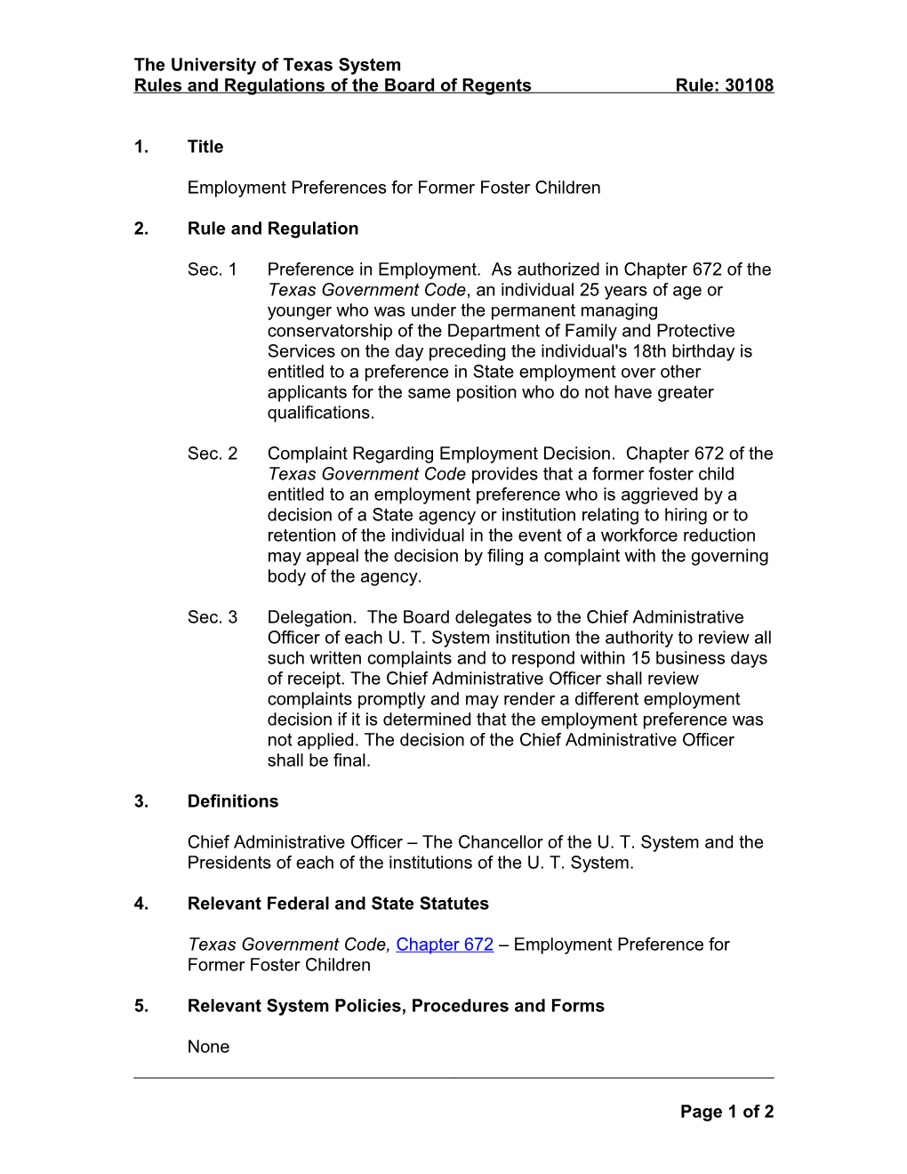 Employment Preferences for Former Foster Children