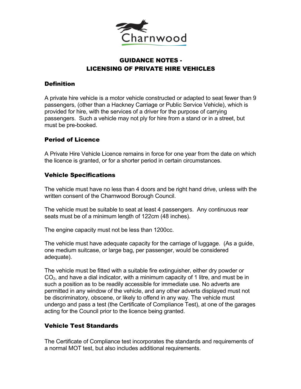 Licensing of Private Hire Vehicles