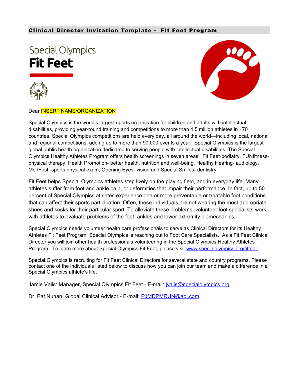 Clinical Director Invitation Template - Fit Feet Program