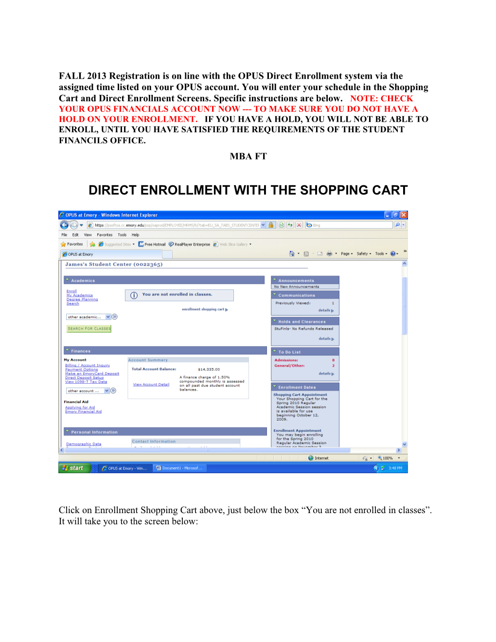 Direct Enrollment with the Shopping Cart