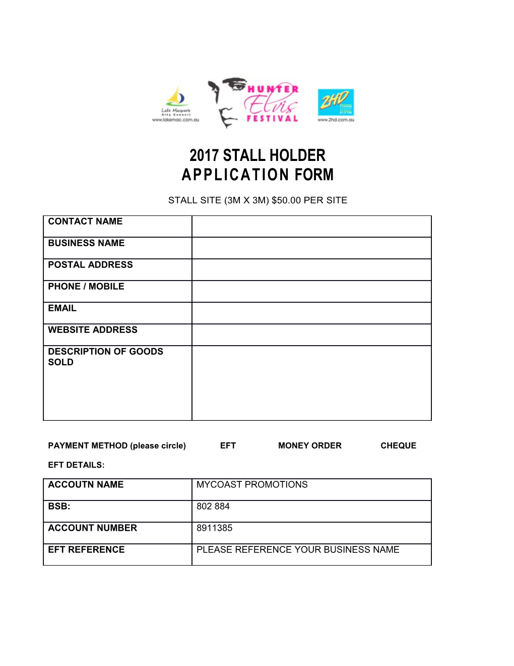2017 Stall Holder Application Form