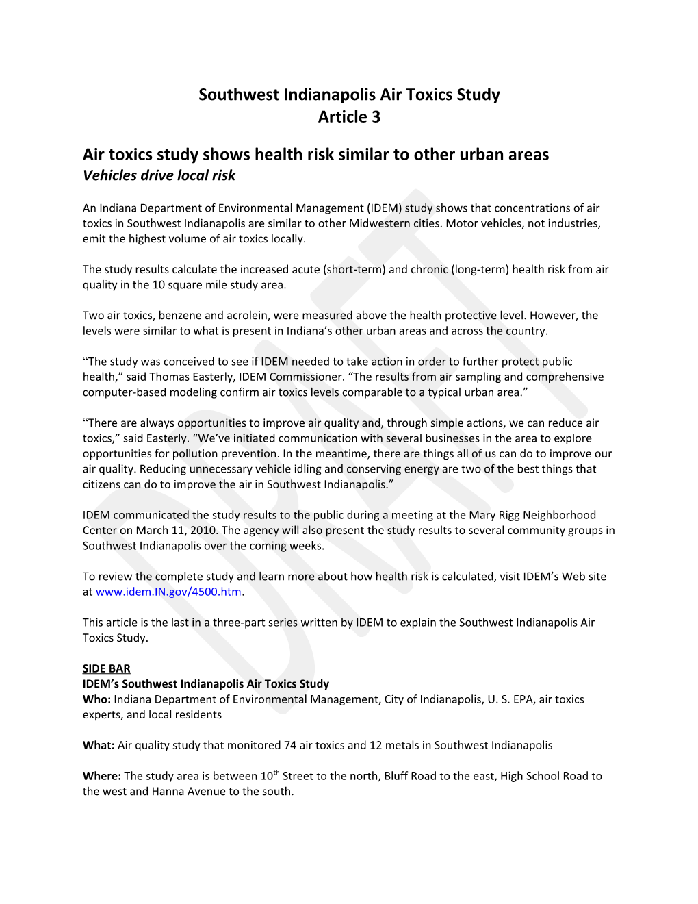 Southwest Indianapolis Air Toxics Study