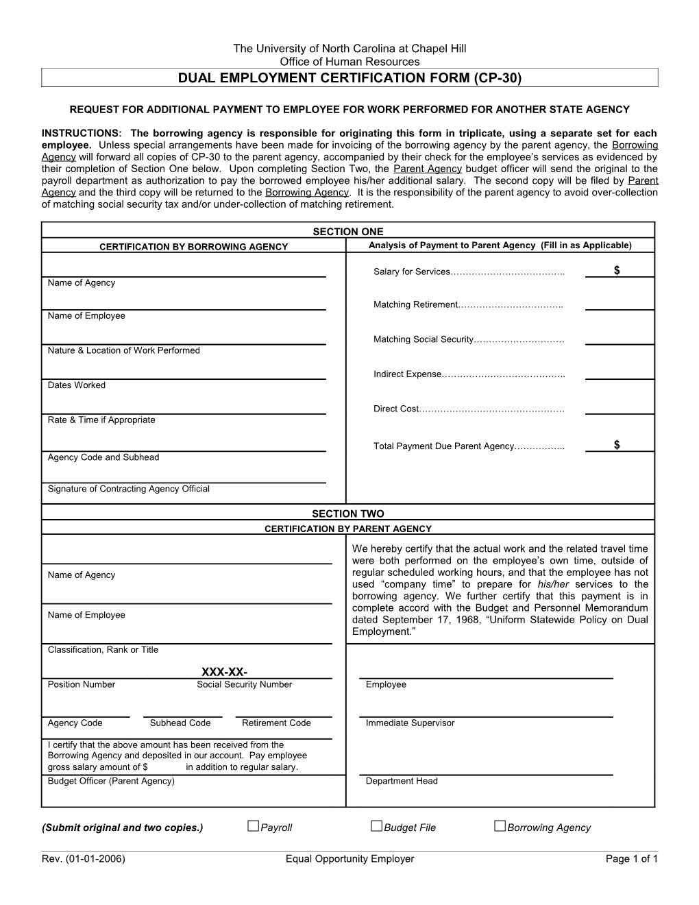 Dual Employment Certification Form (CP-30)