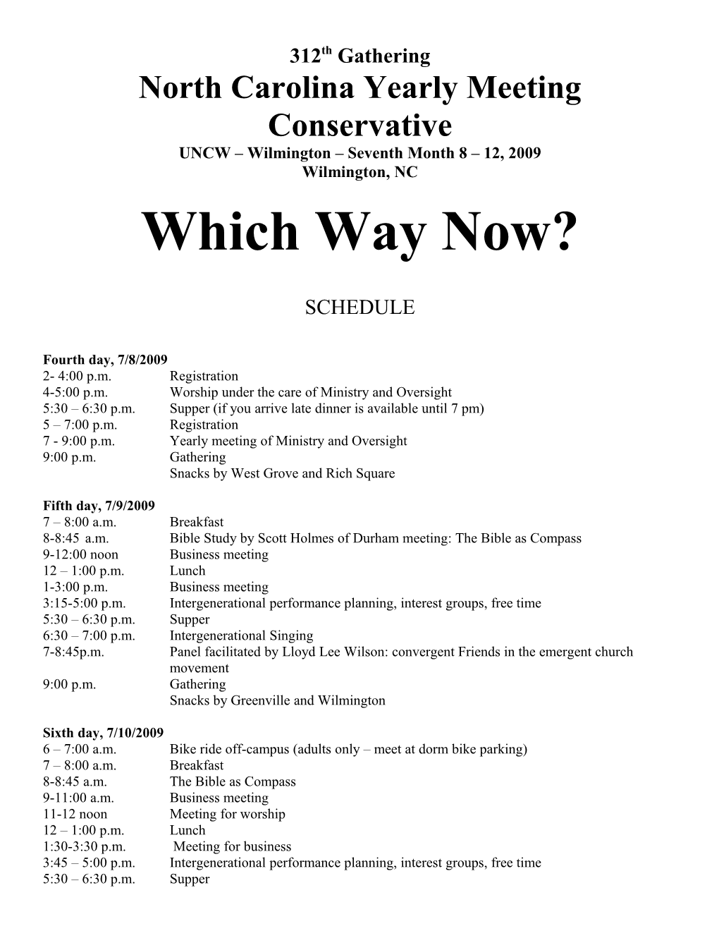 North Carolina Yearly Meeting (Conservative) Registration Form