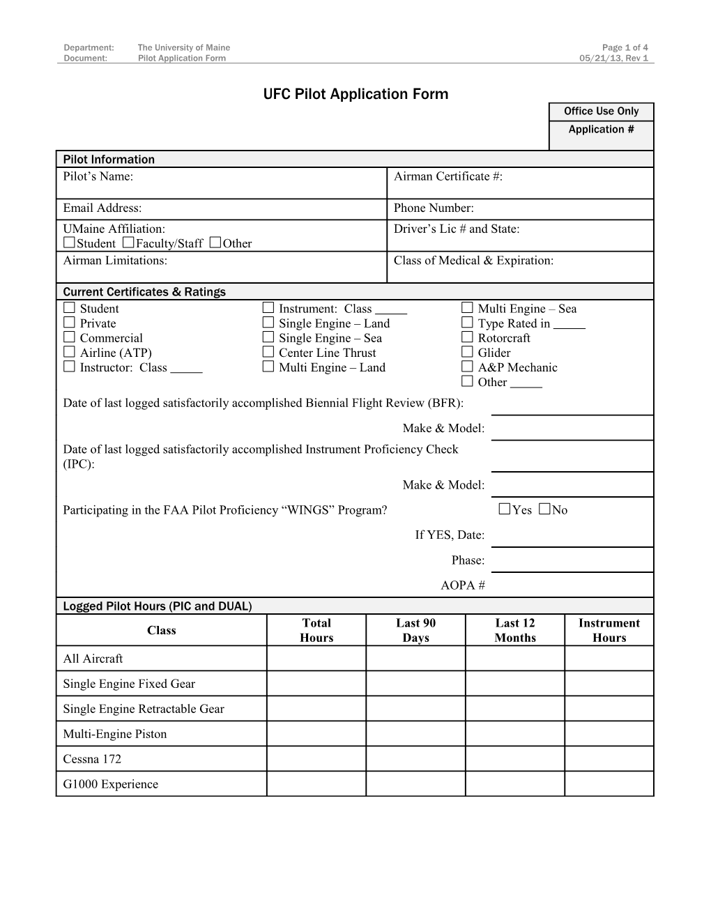 Pilot Application Form