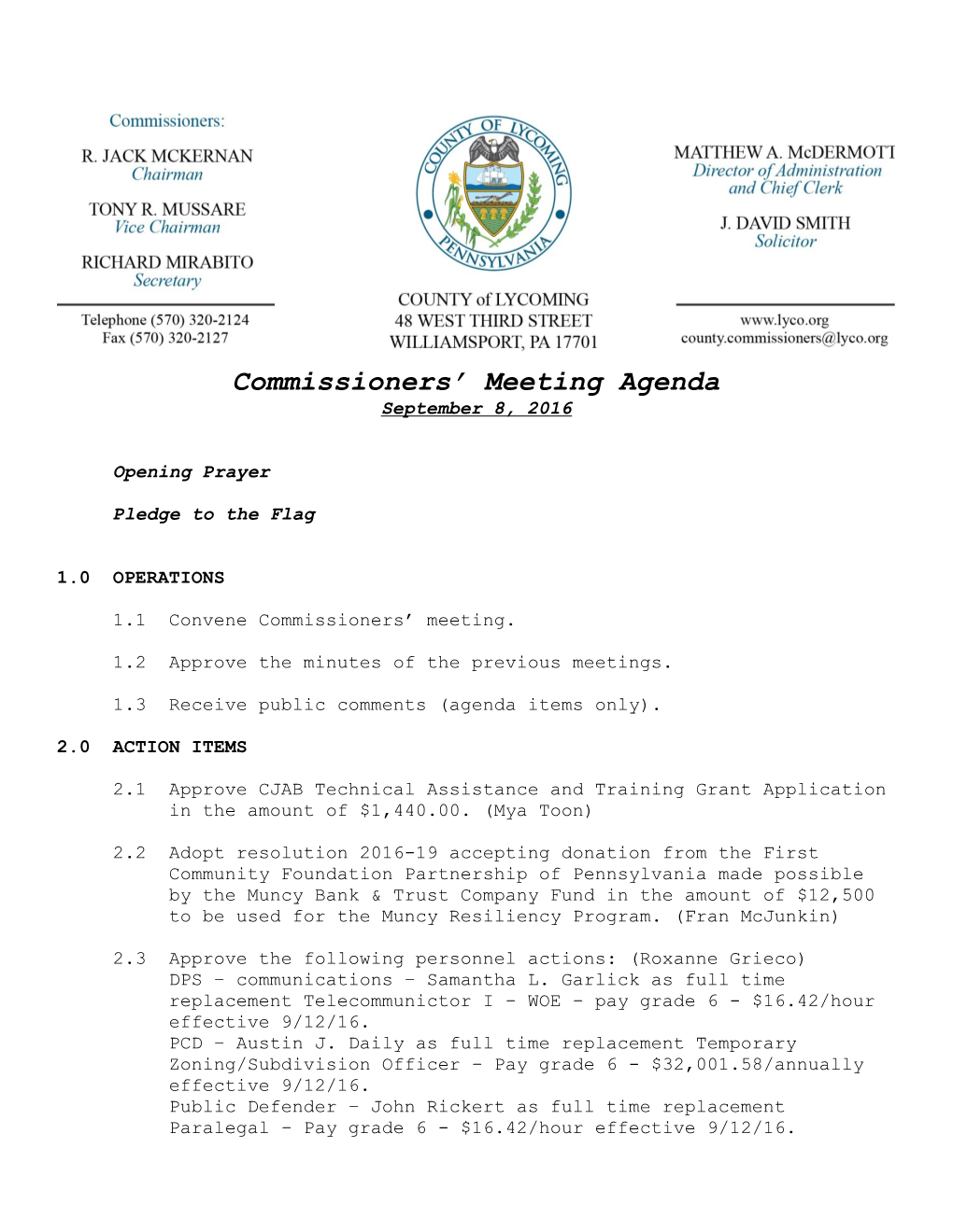 Commissioner S Meeting Agenda s1