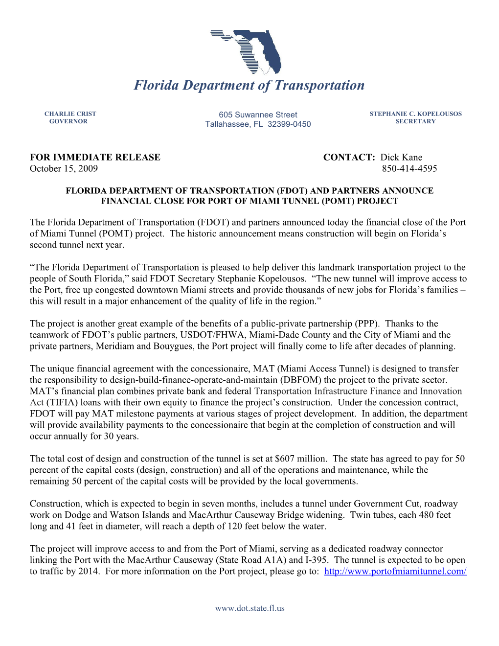 Florida Department of Transportation (Fdot) and Partners Announce