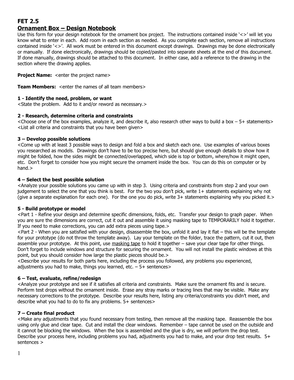 The 10 Steps in Engineering Design Worksheet