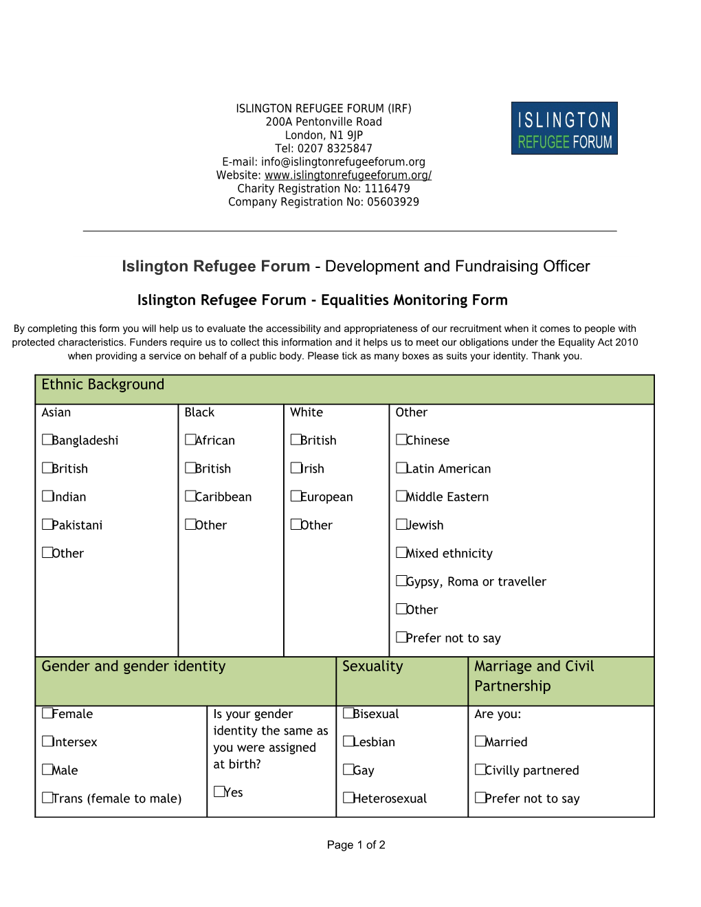 Islington Refugee Forum (Irf)