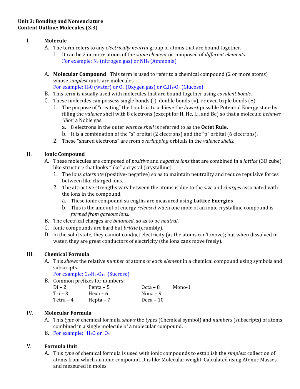 Unit 3: Bonding and Nomenclature