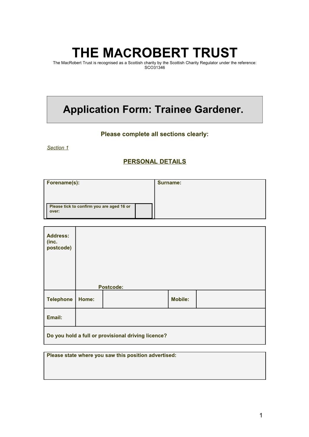Application for Gardens Trainee Placement