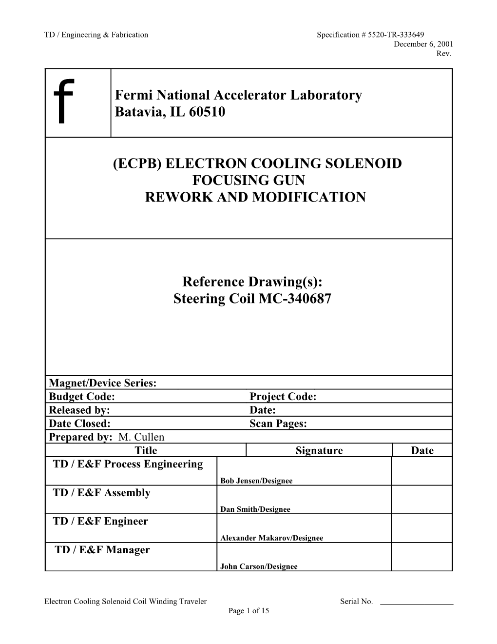 (Ecpb) Electron Cooling Solenoid
